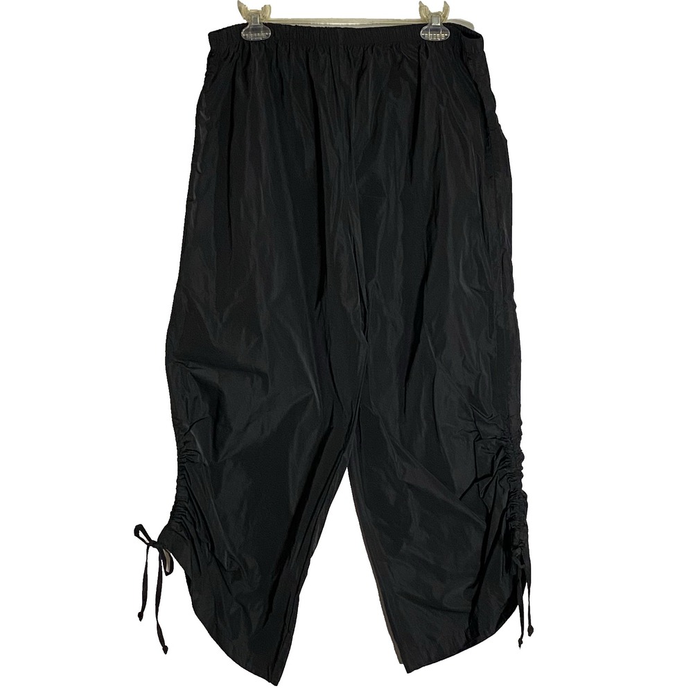 Bryn Walker Memory Crunch Pants Womens XL Black Satin Side Ruched Cropped Boho